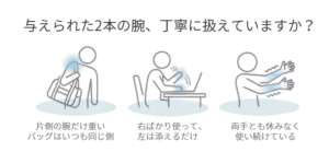日常の中で2本の腕を丁寧に使えていない状態を表したイメージ