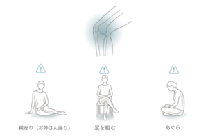 正座以外の座り方が膝に負担をかける可能性を示したイラスト